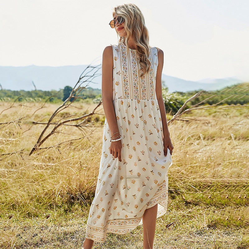 Sleeveless Floral Print Summer Women Dress - Harvey's