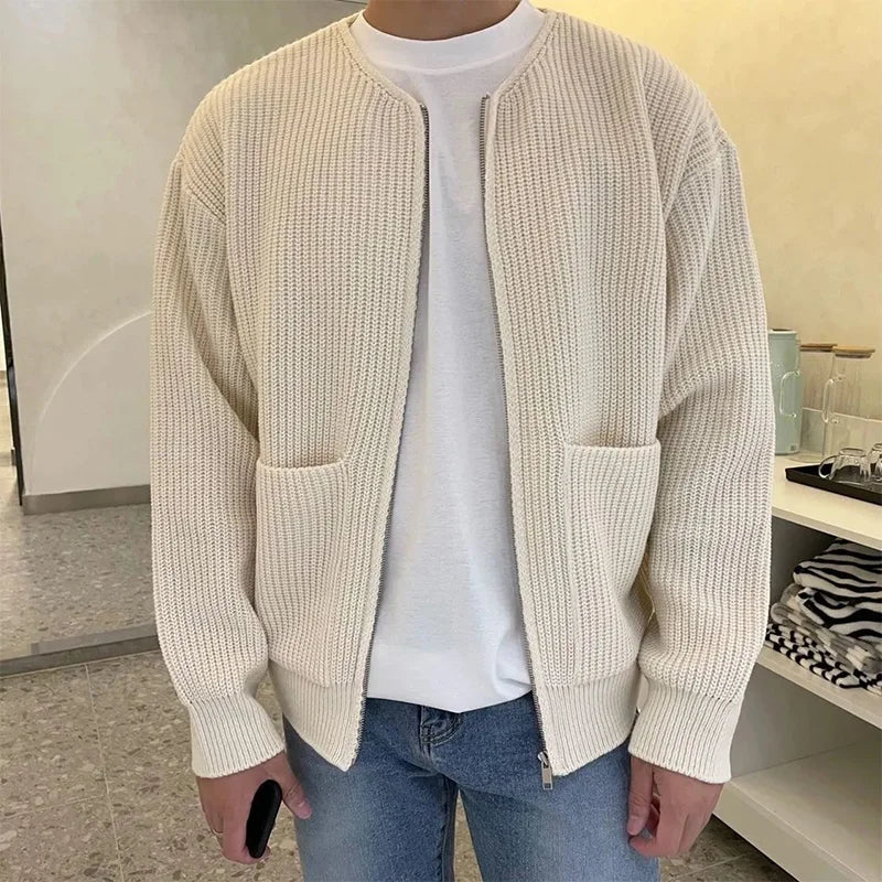 Mens Round Neck Cardigan Coat