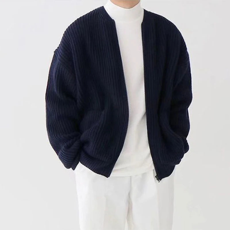 Mens Round Neck Cardigan Coat