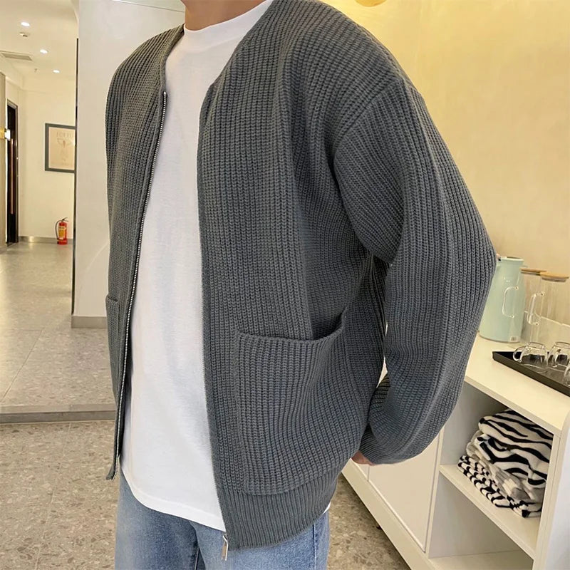 Mens Round Neck Cardigan Coat
