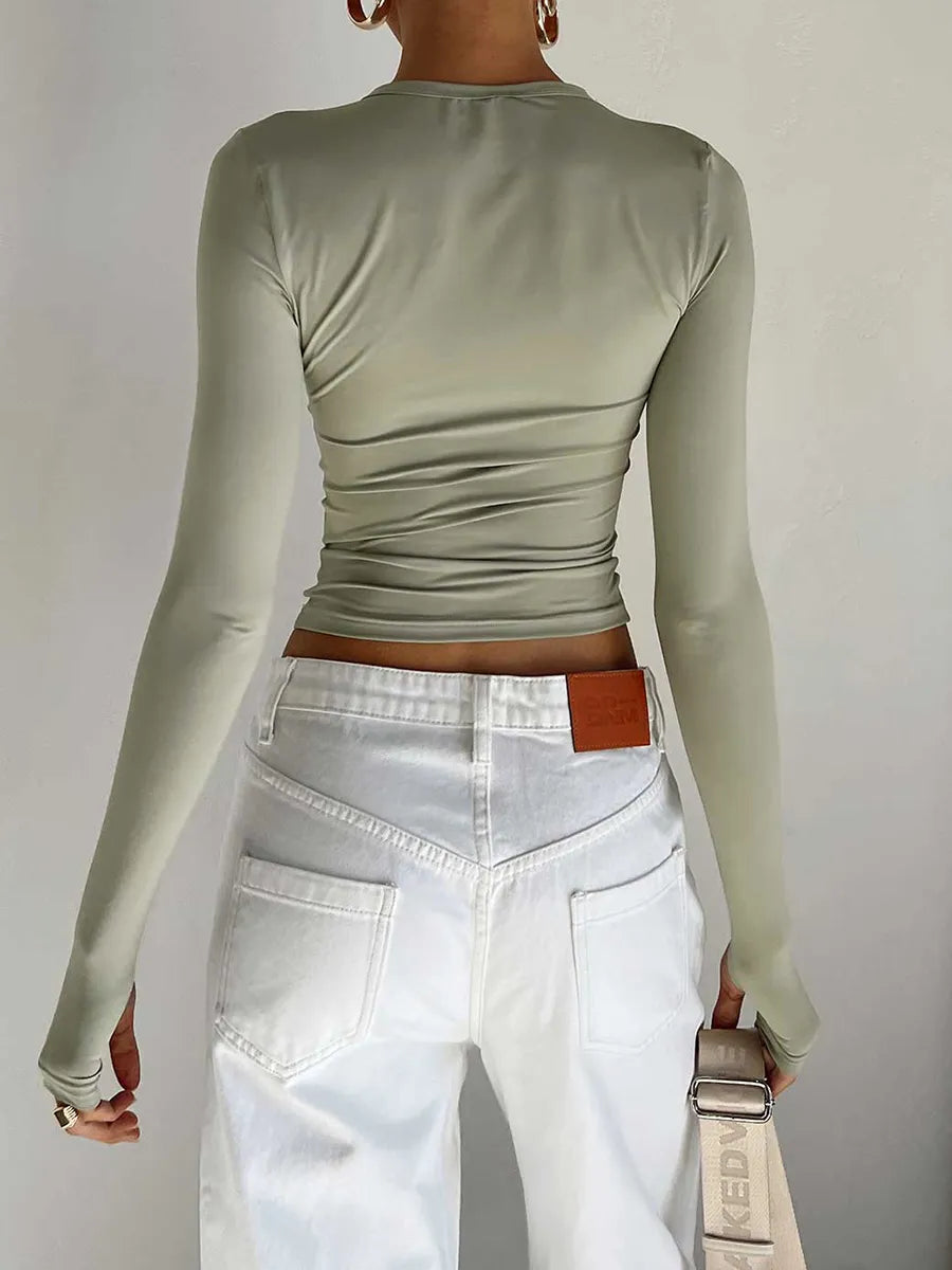 Long Sleeve Crop Top with Thumb Holes