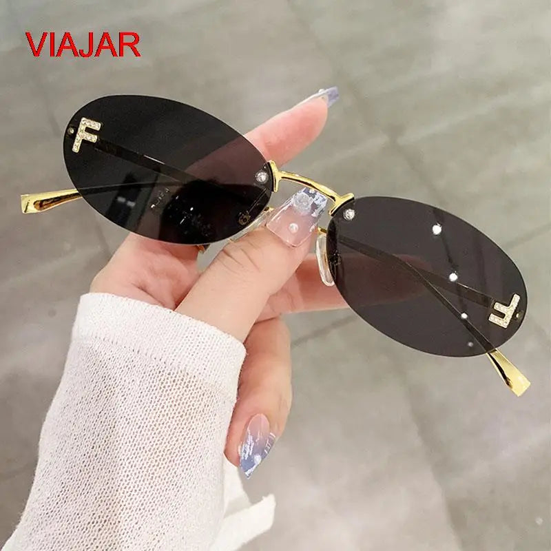 Rimless Oval Sunglasses Women