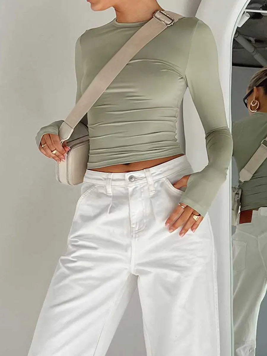 Long Sleeve Crop Top with Thumb Holes