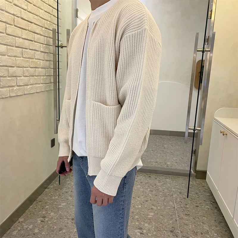 Mens Round Neck Cardigan Coat