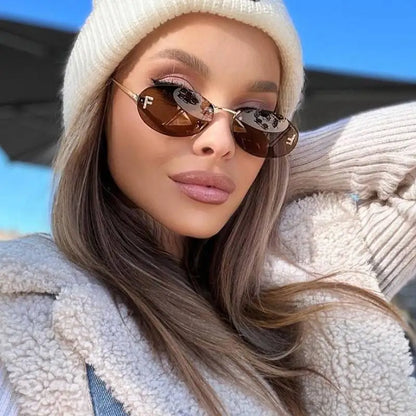 Rimless Oval Sunglasses Women