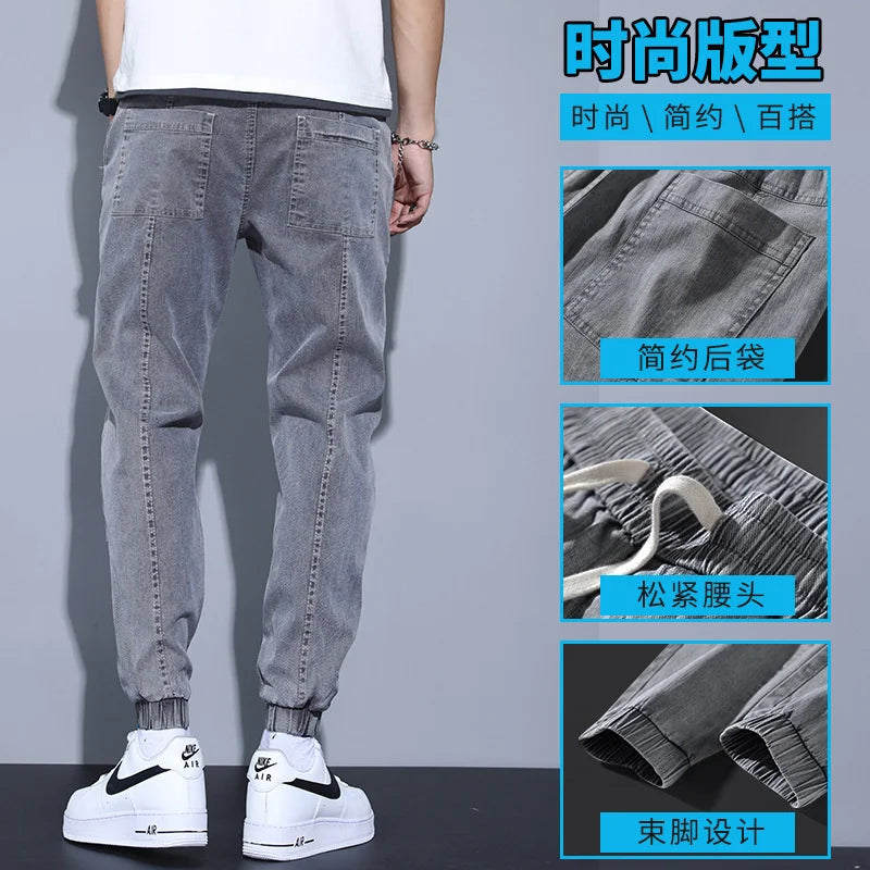 2023 New Men's Loose Harlan Strap Denim Pants Casual Versatile Fashion Baggy Jeans For Men Streetwear